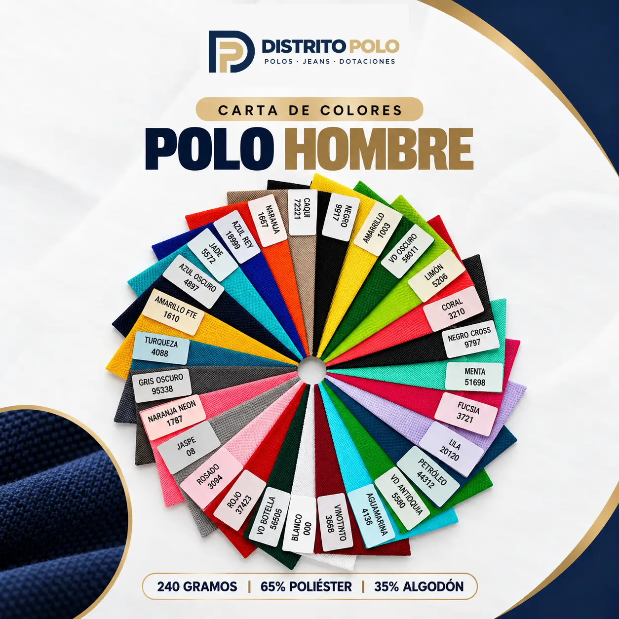 Carta de colores disponibles para la camiseta tipo polo pesada de hombre